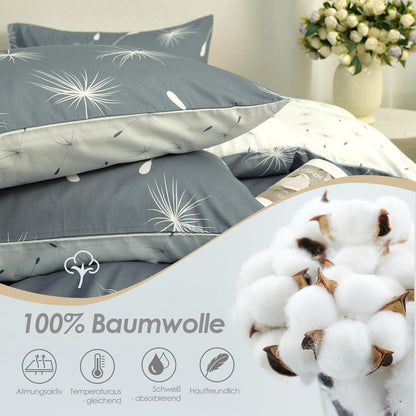 Bettwäsche-Set Baumwolle Blumenmuster 135x200cm Wendebettwäsche mit Reißverschluss