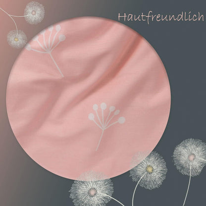 Bettwäsche 155x220 Baumwolle Grau Rosa Blumen Wendebettwäsche