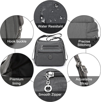 Damen Rucksack Umhängetasche Nylon Anti-Diebstahl Wasserdicht Grau