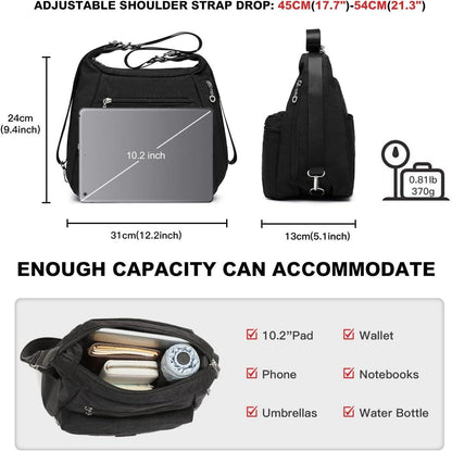 KONO Damen Rucksack Umhängetasche Nylon Anti-Diebstahl Schultertasche