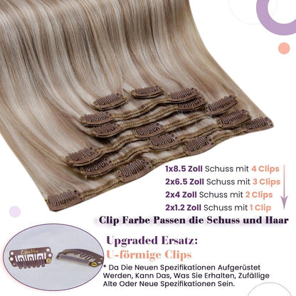 Echthaar Clip-in Extensions Aschblond Highlight 40cm