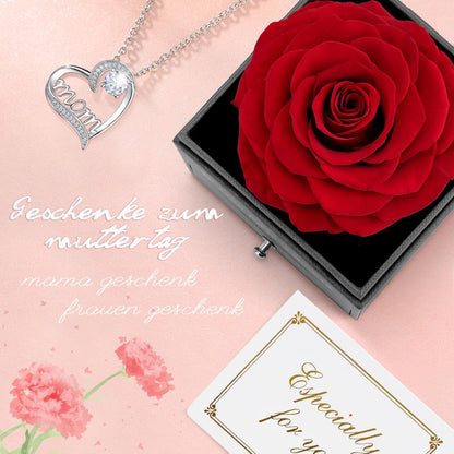 Muttertag Geschenk Ewige Rose mit Halskette in Geschenkbox