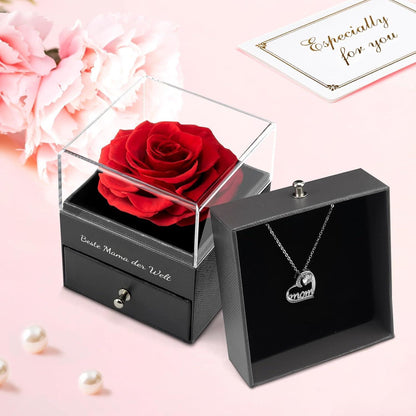 Muttertag Geschenk Ewige Rose mit Halskette in Geschenkbox