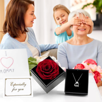 Muttertag Geschenk Ewige Rose mit Halskette in Geschenkbox