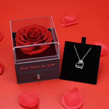 Muttertag Geschenk Ewige Rose mit Halskette in Geschenkbox