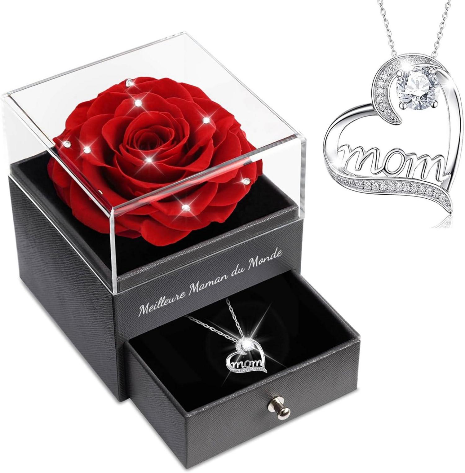 Ewige Rose mit Mom Halskette - Geschenk für Mama, Sterling-Silber