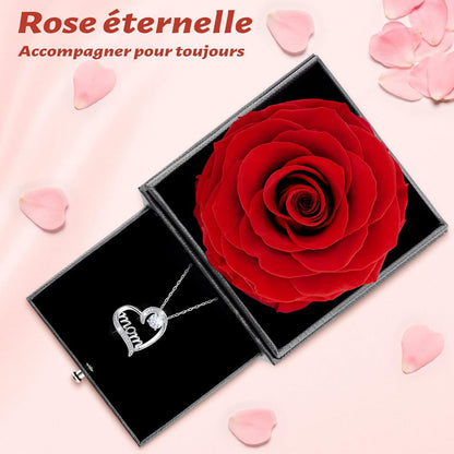 Ewige Rose Geschenkbox mit Mom Halskette - Muttertag Valentinstag Rot