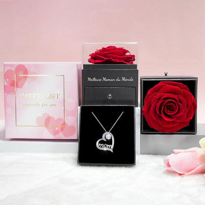 Sunia Geschenk für Mama: Ewige Rose mit Mom Halskette - Rot