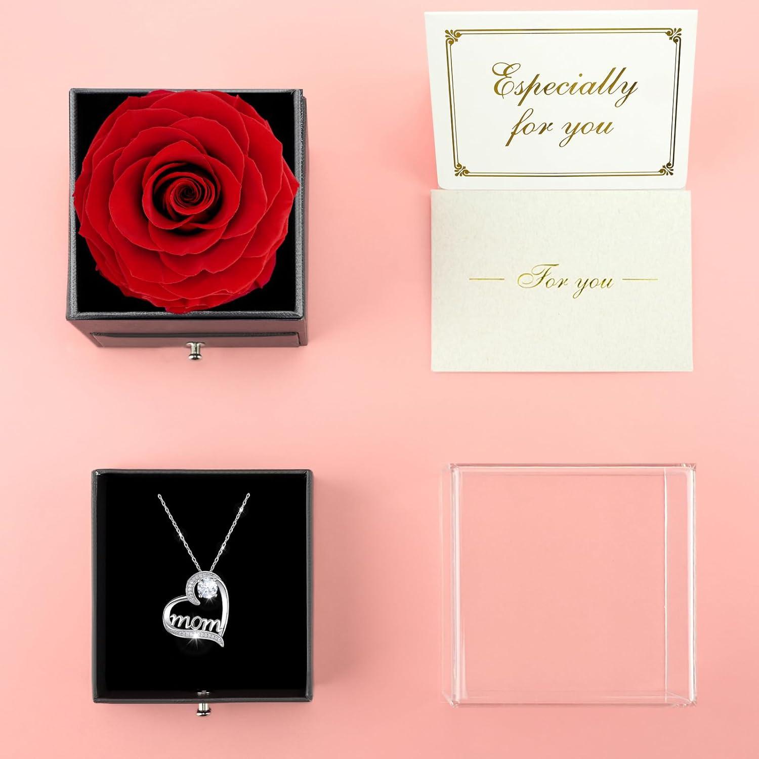 Ewige Rose Mom Halskette 925 Silber - Muttertag Geburtstag Rot