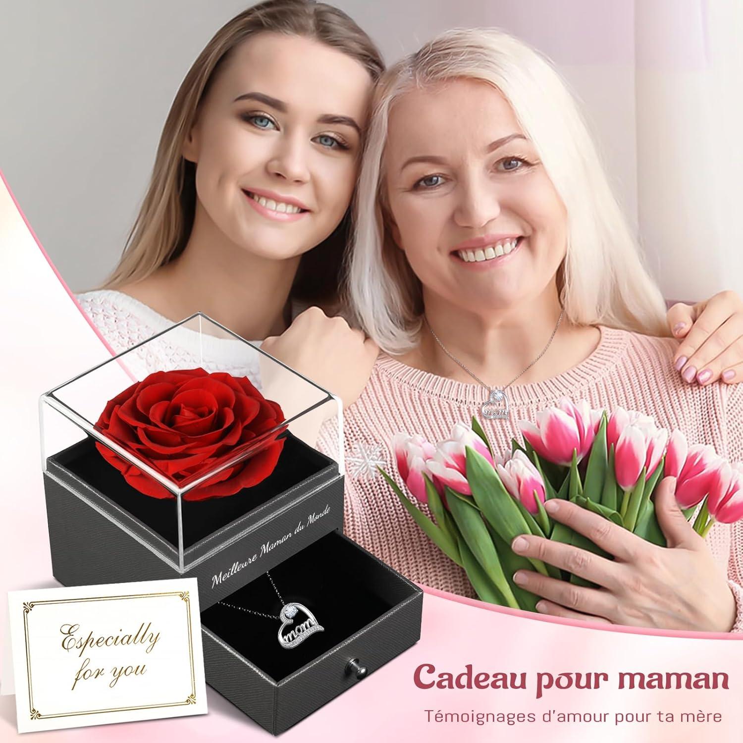 Ewige Rose Geschenkbox: Rote Infinity Rose & Mama Halskette