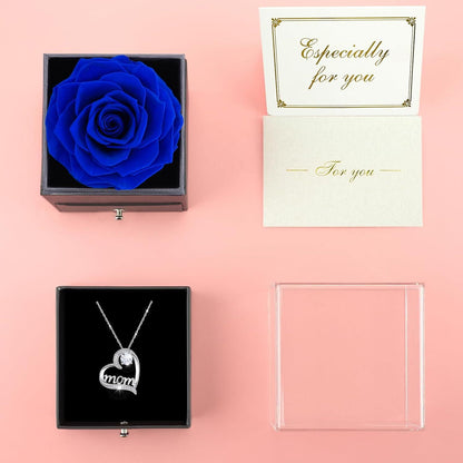 Ewige Rose Geschenk Mama, 925 Sterlingsilber Mom Halskette Blau