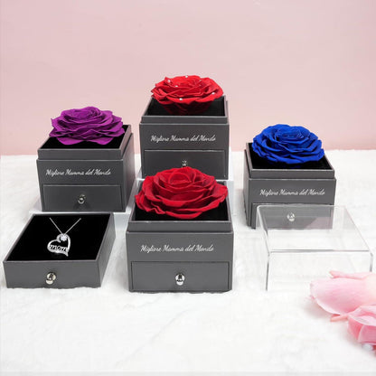 Ewige Rose Geschenk Mama, 925 Sterlingsilber Mom Halskette Blau