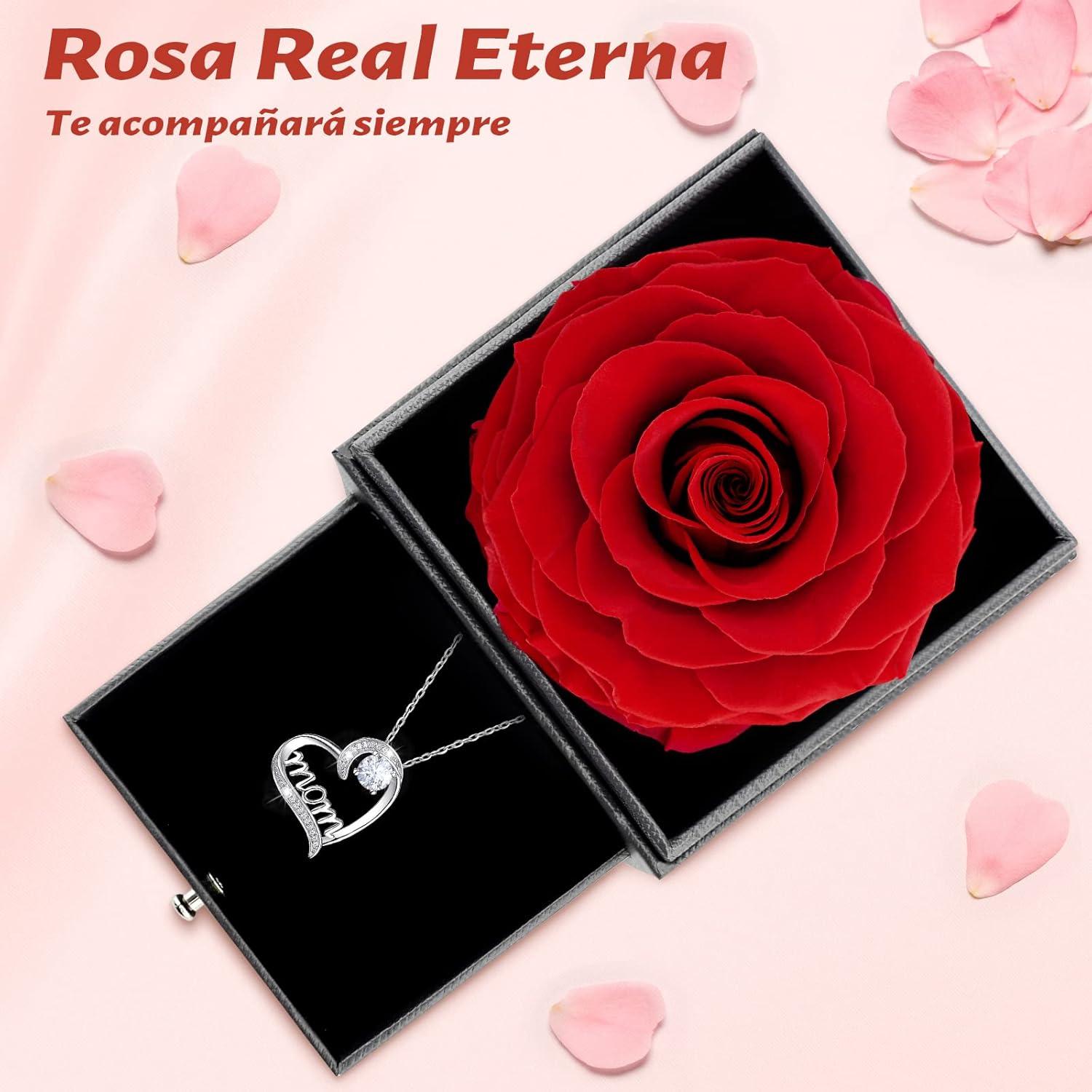 Sunia Ewige Rose & Mom Halskette 925 Silber Geschenk für