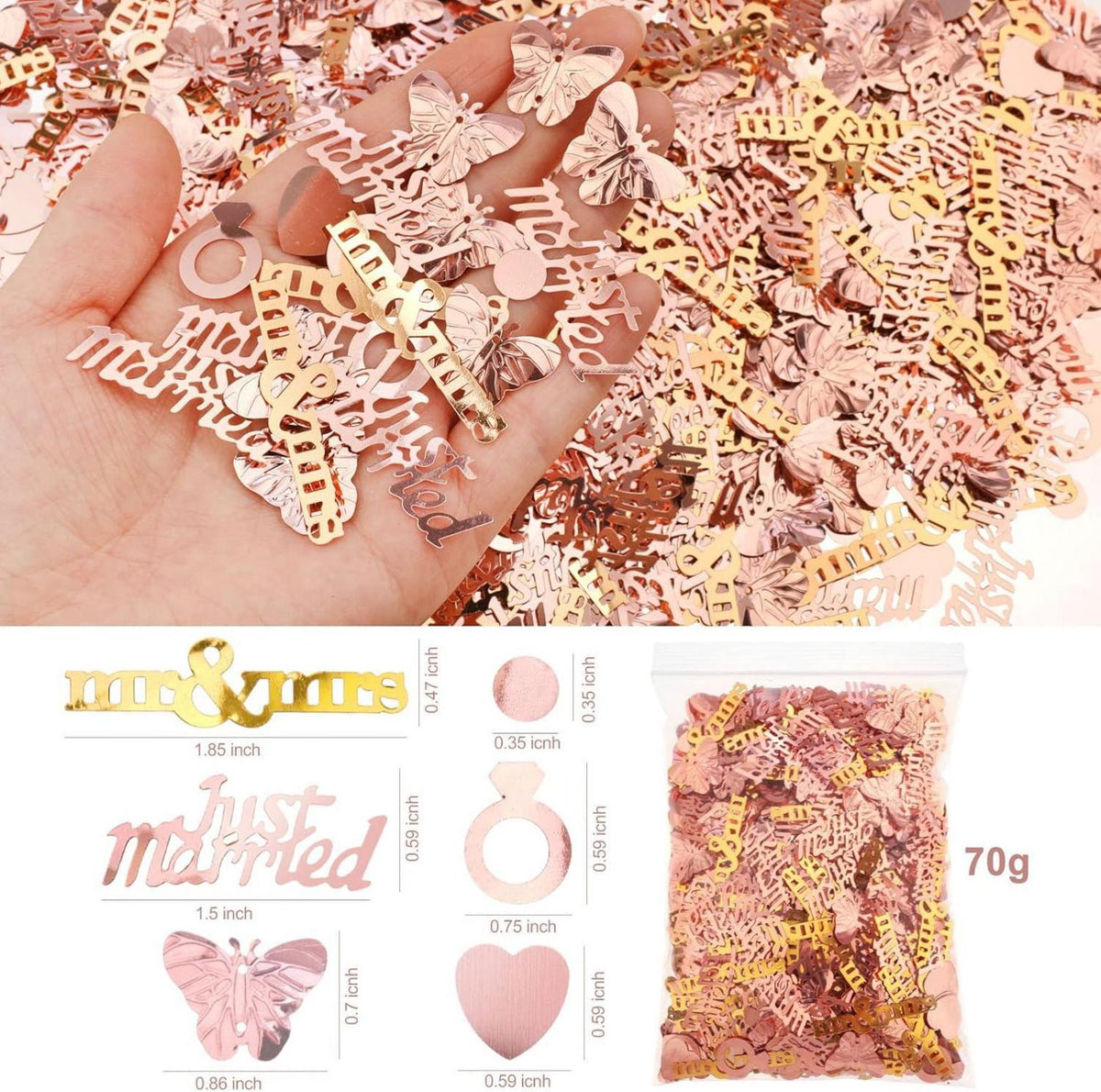 Roségold Hochzeit Herz Konfetti Streudeko Tischdeko Just Married Mr & Mrs 70g