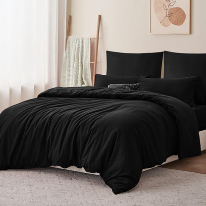 Bettwäsche 200x200 Schwarz 3teilig - Mikrofaser Set mit