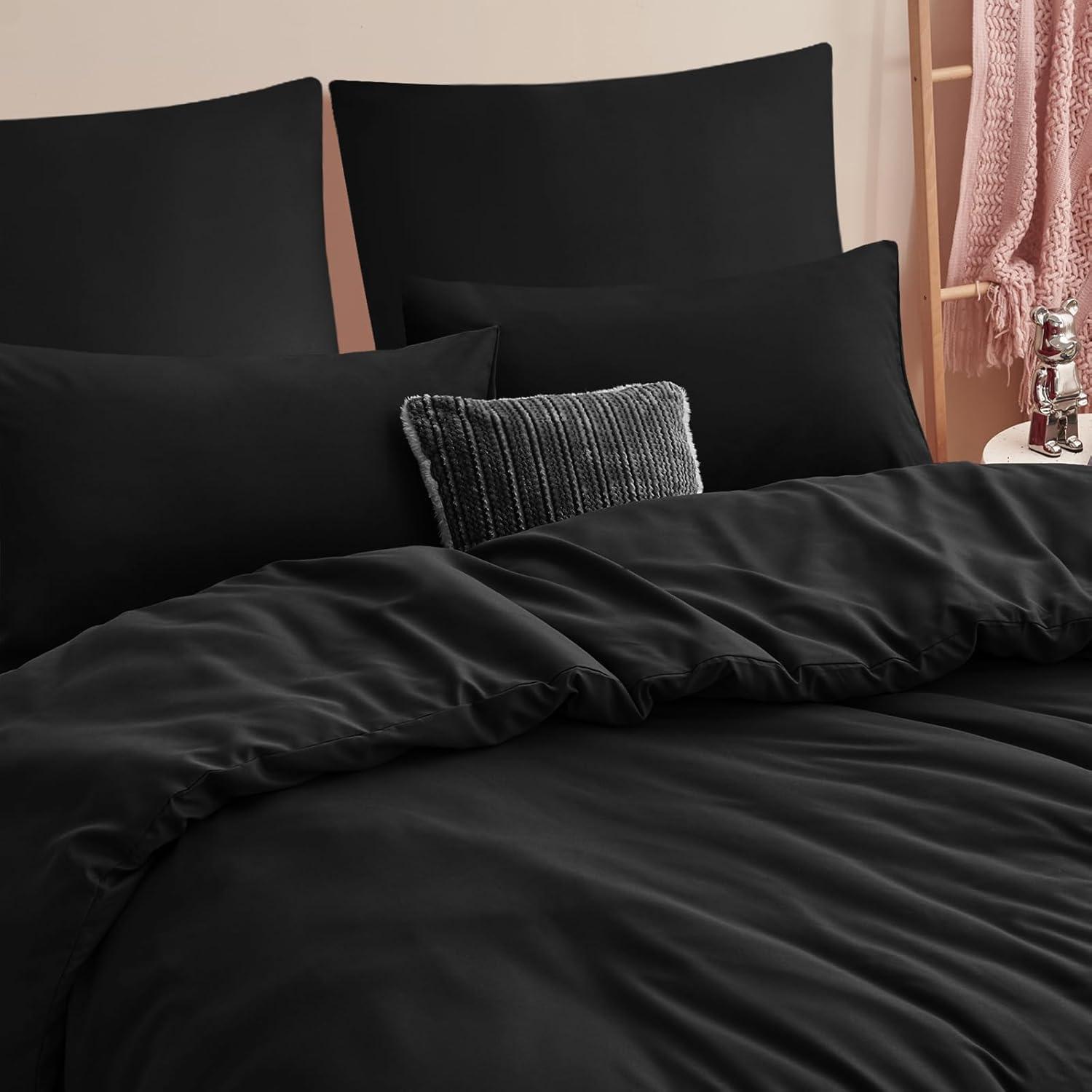 Bettwäsche Set Schwarz Mikrofaser 200x200 Weich Bügelfrei