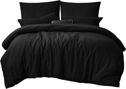 Bettwäsche Set 200x200cm Schwarz Mikrofaser 3tlg. Weich Reißverschluss