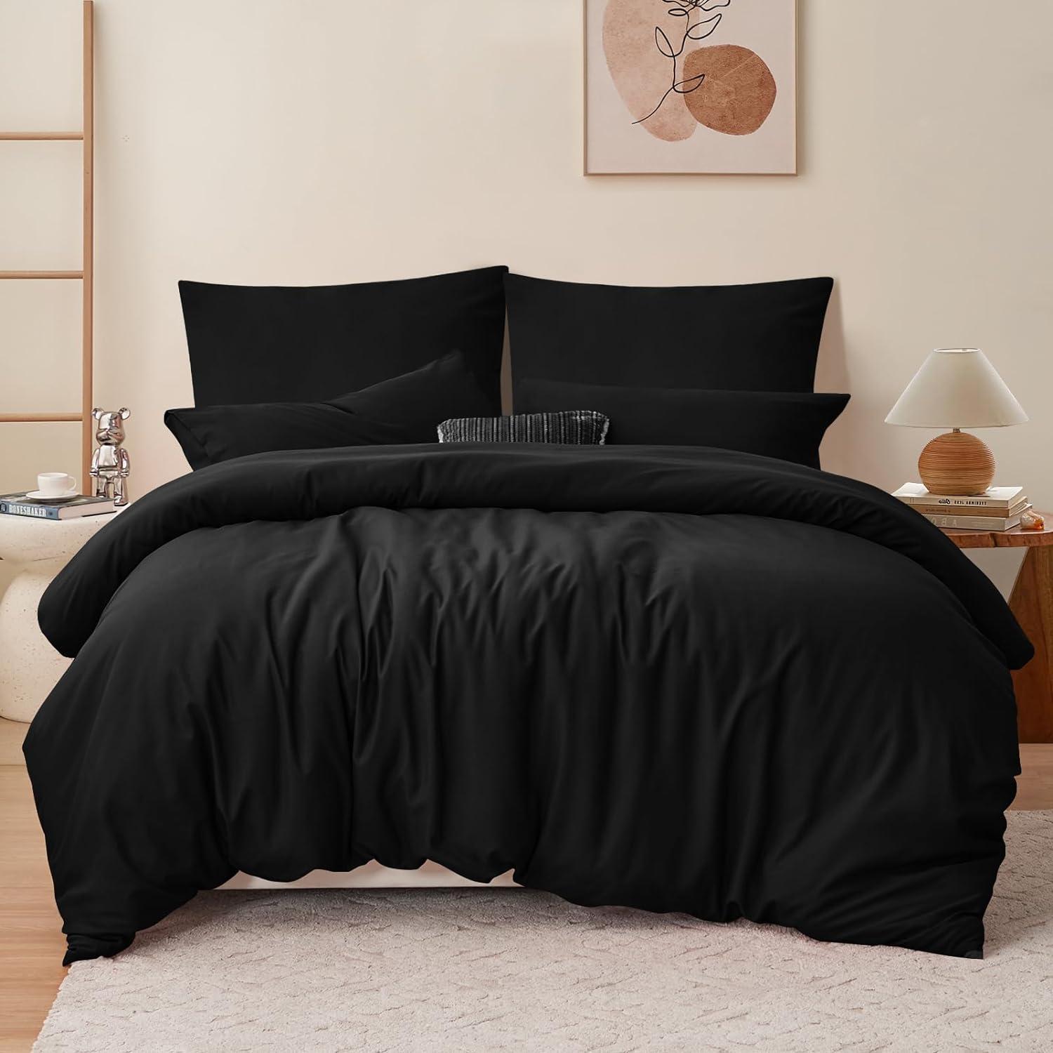 3tlg. Bettwäsche-Set Schwarz 220x240 Mikrofaser Reißverschluss