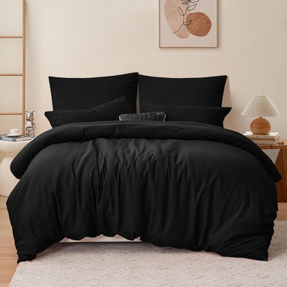 Bettwäsche 200x220 Schwarz 3teilig Mikrofaser Reißverschluss Weich