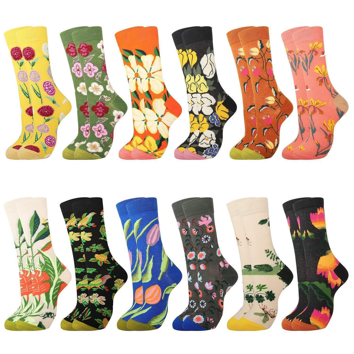 Bunte Baumwollsocken Damen 12 Paar mit Tiermotiv