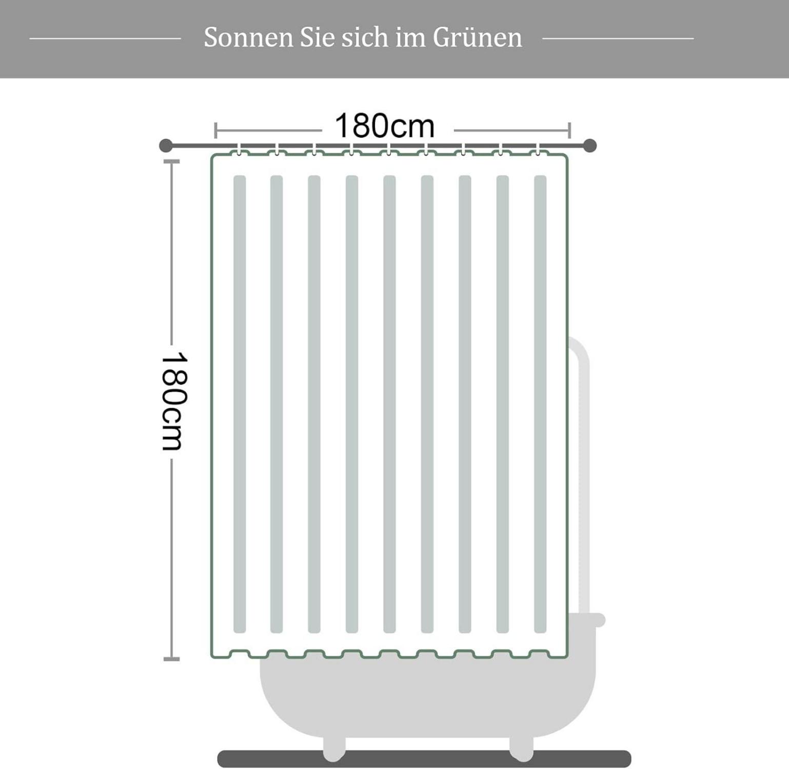 Duschvorhang 180x180 Anti-Schimmel grüne Blätter Pflanzen Badewanne Vorhang Polyester Waschbar mit Duschvorhängeringen