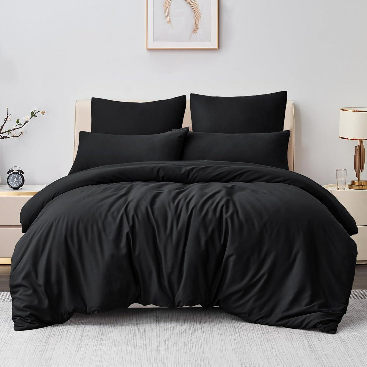 Bettwäsche-Set Mikrofaser Reißverschluss 3tlg Schwarz 220x240cm