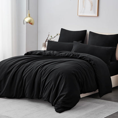 Bettwäsche-Set 220x240 Schwarz Mikrofaser Reißverschluss