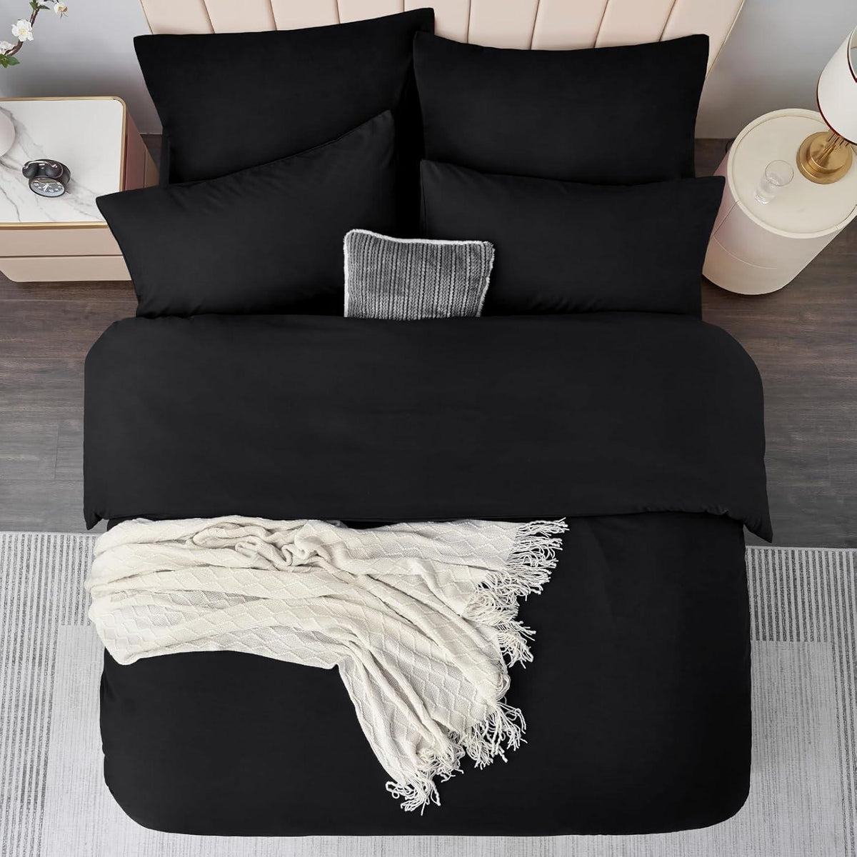 Bettwäsche-Set Mikrofaser Reißverschluss 3tlg Schwarz 220x240cm