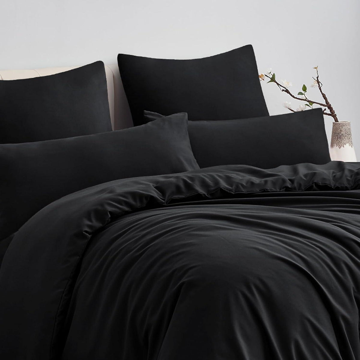 Bettwäsche Set 220x240 Mikrofaser Schwarz mit Reißverschluss