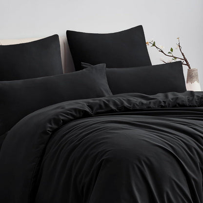 Bettwäsche Set 220x240 Mikrofaser Schwarz mit Reißverschluss
