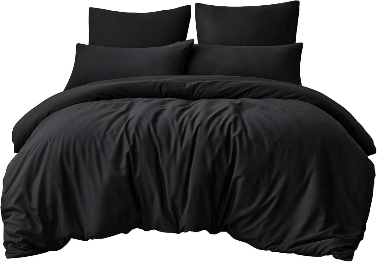 Bettwäsche Set 220x240 Schwarz 3tlg Mikrofaser Reißverschluss Kissenbezug