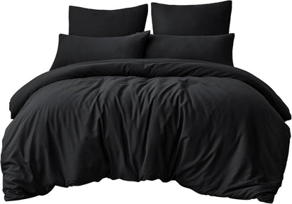 Bettwäsche Set 220x240 Schwarz 3tlg Mikrofaser Reißverschluss Kissenbezug
