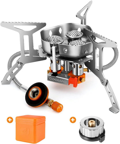 Campingkocher 6800W Gaskocher mit Piezozündung Windschutz für Camping