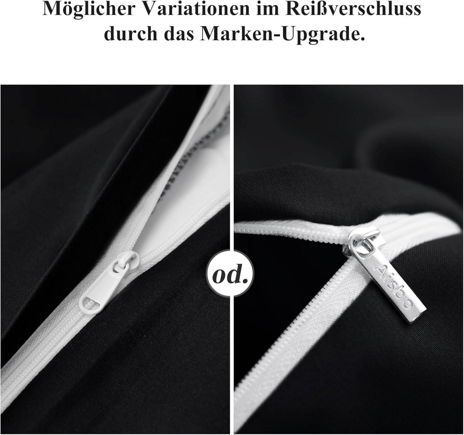 Bettwäsche Set Schwarz 135x200cm 4tlg Mikrofaser Reißverschluss