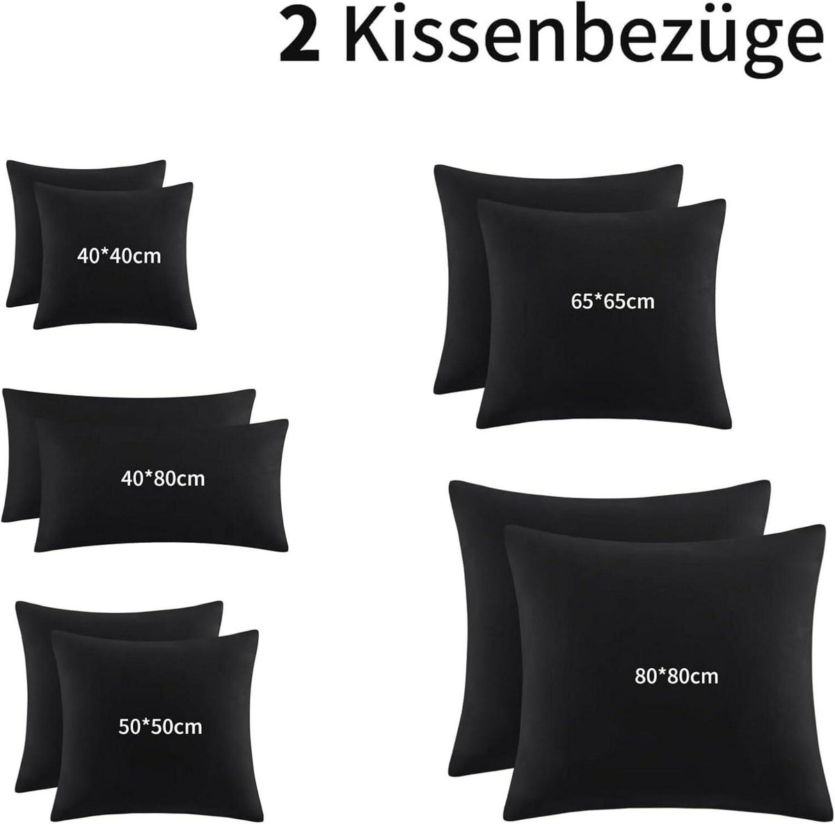 Kissenbezug Schwarz Mikrofaser 80x80cm Reißverschluss 2er Set