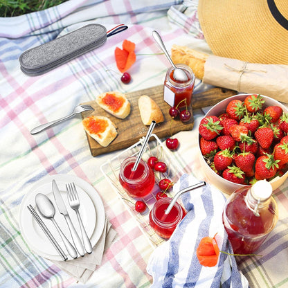 Herogo 8-tlg. Reisebesteck Set Edelstahl Tragbar Picknick Camping Strohhalme