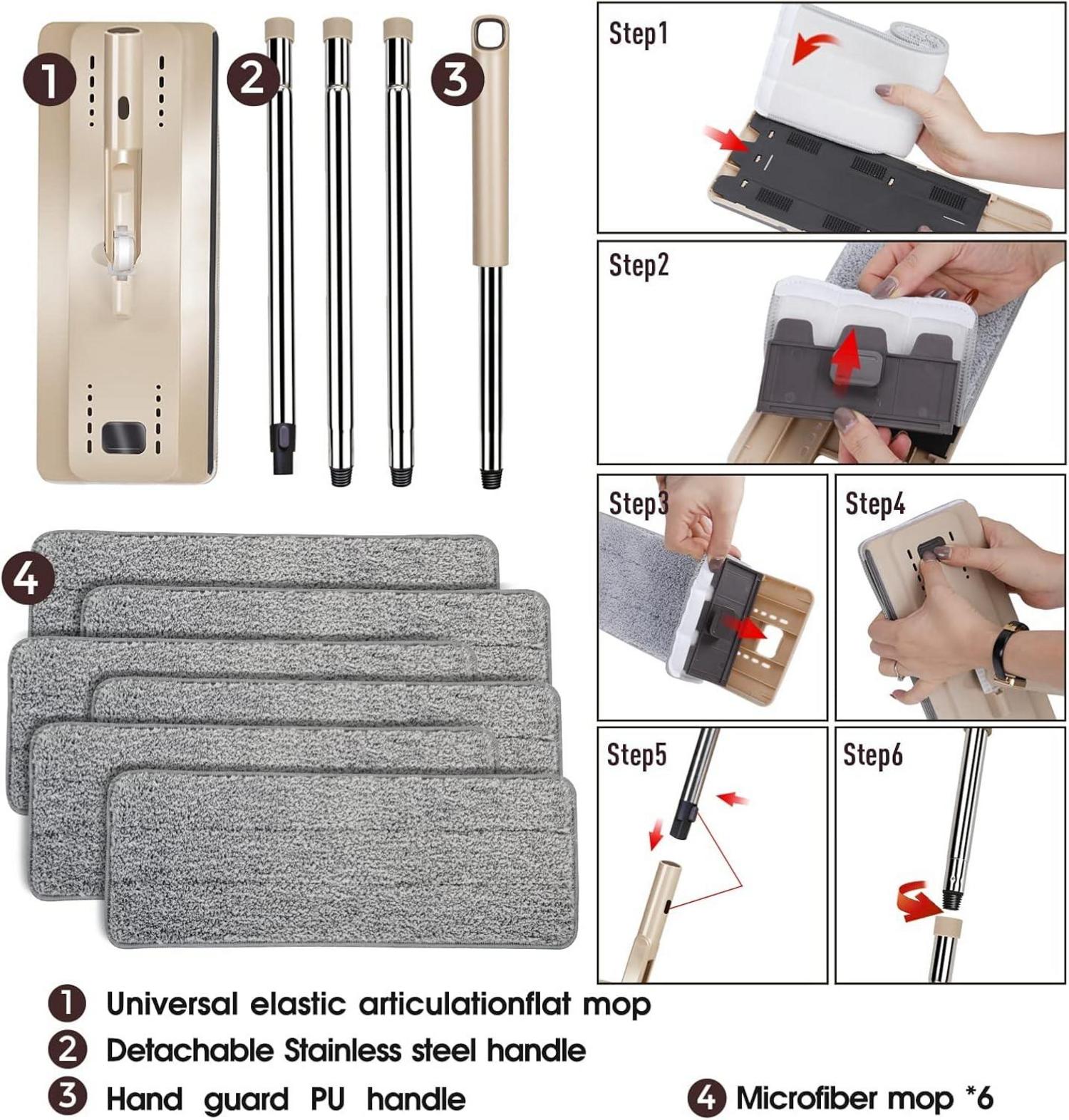 Bodenwischer mit Eimer Set und 6 Mikrofaser Wischpads
