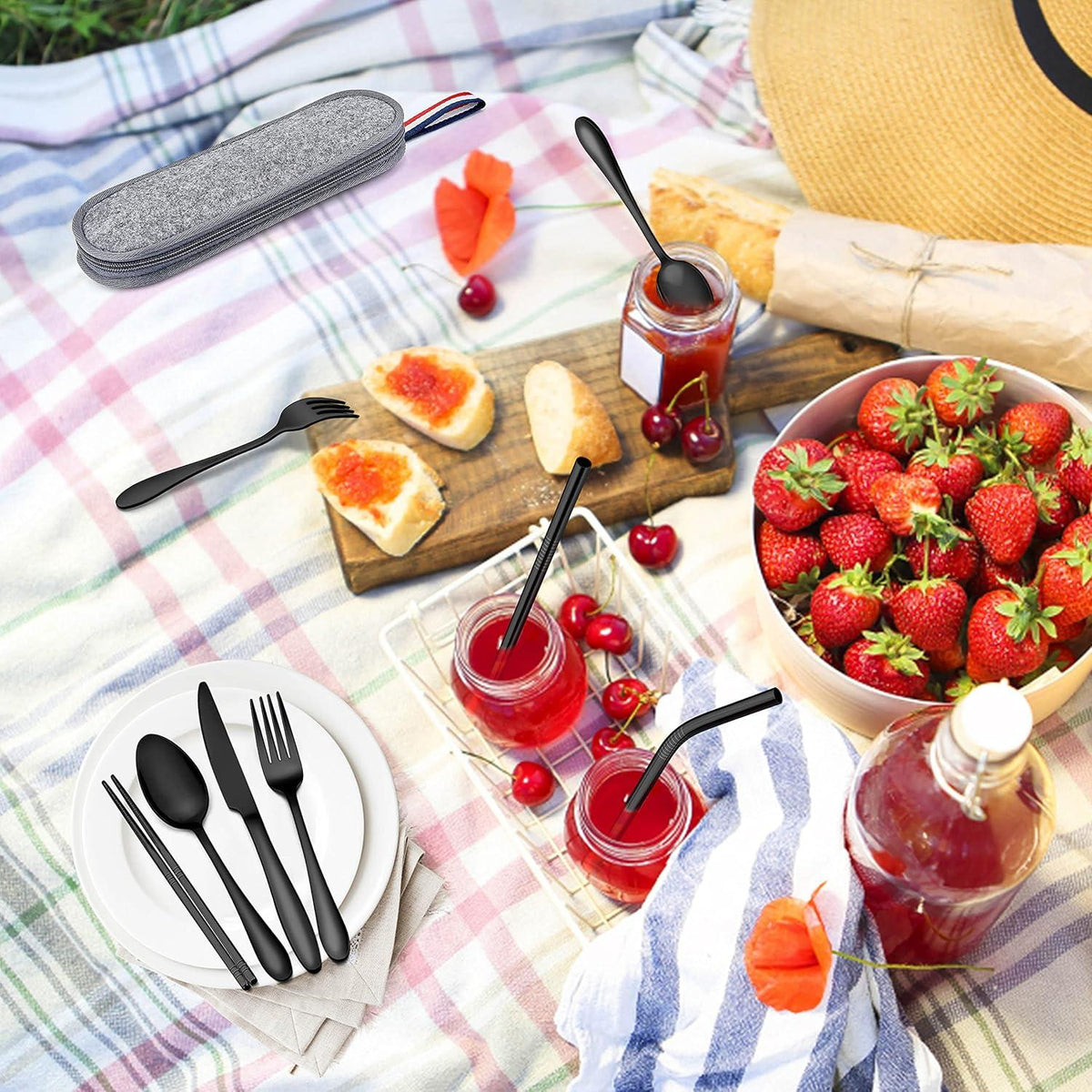 Herogo Reisebesteck Set 8-tlg. Edelstahl Camping Besteck Tragetasche