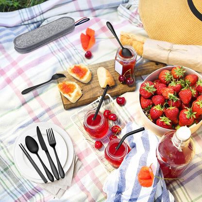 Herogo Reisebesteck Set 8-tlg. Edelstahl Camping Besteck Tragetasche