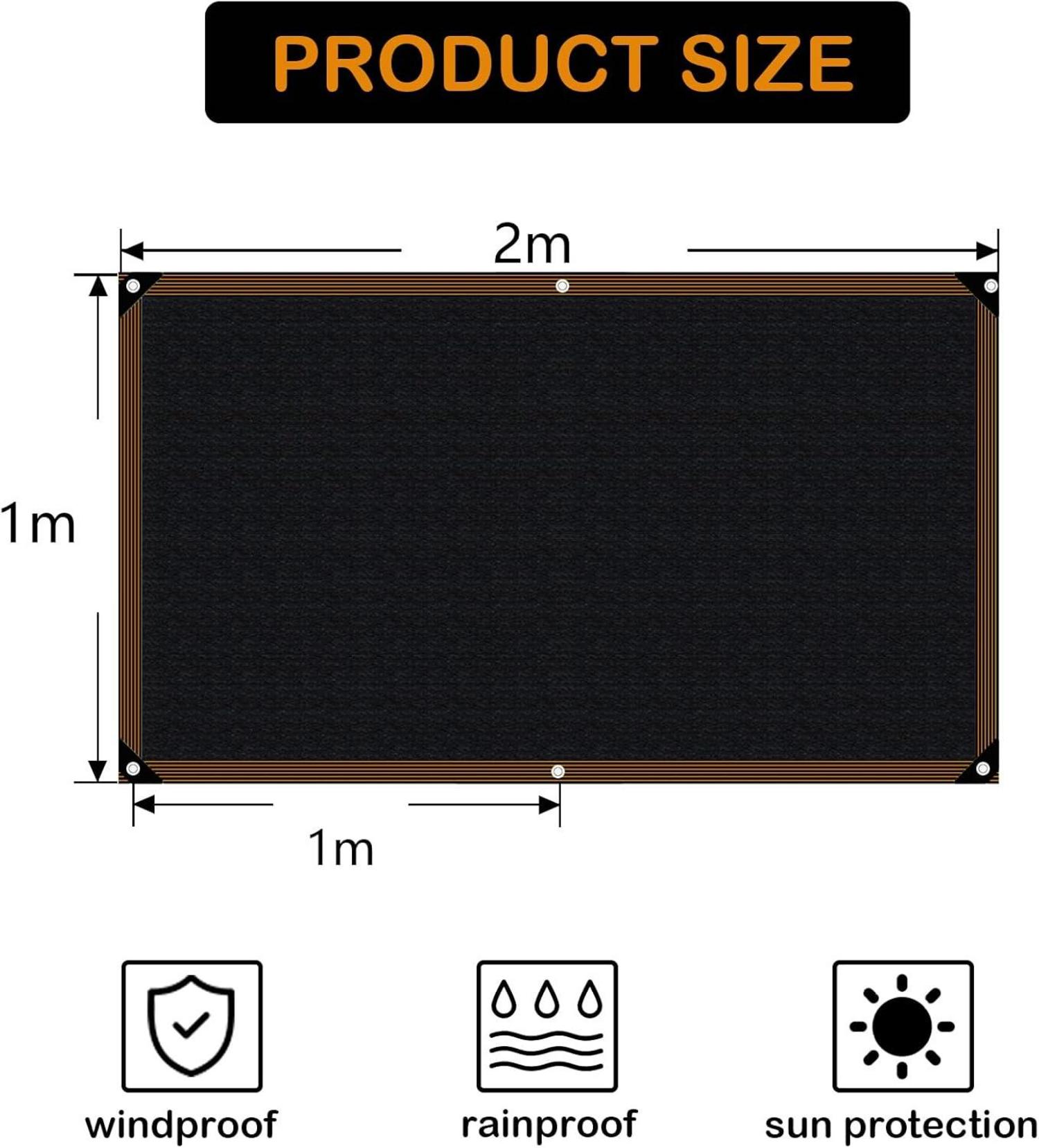 Sonnensegel-Rechteckig für Balkon 2x1m Schwarz UV-beständig