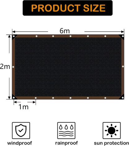 Sonnensegel Rechteckig Balkon Schattennetz 2x6m Schwarz UV-Schutz