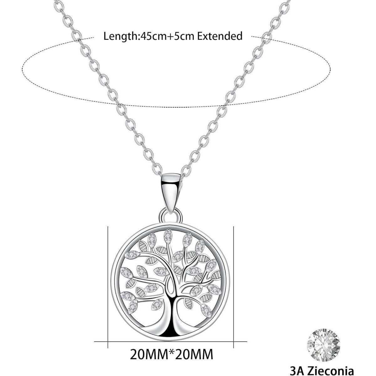 Lebensbaum Halskette Damen 925 Sterling Silber Grün Zirkonia