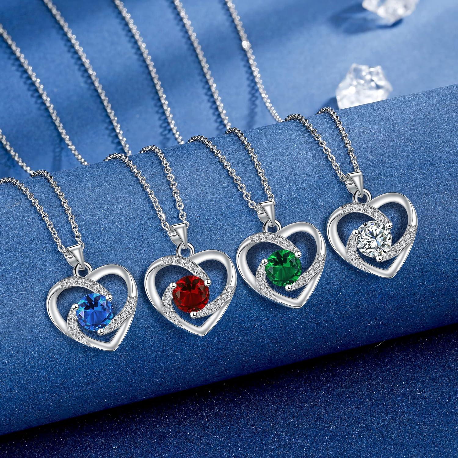925 Sterling Silber Kette mit Herz Anhänger für Damen, 18+2 Zoll, Grün