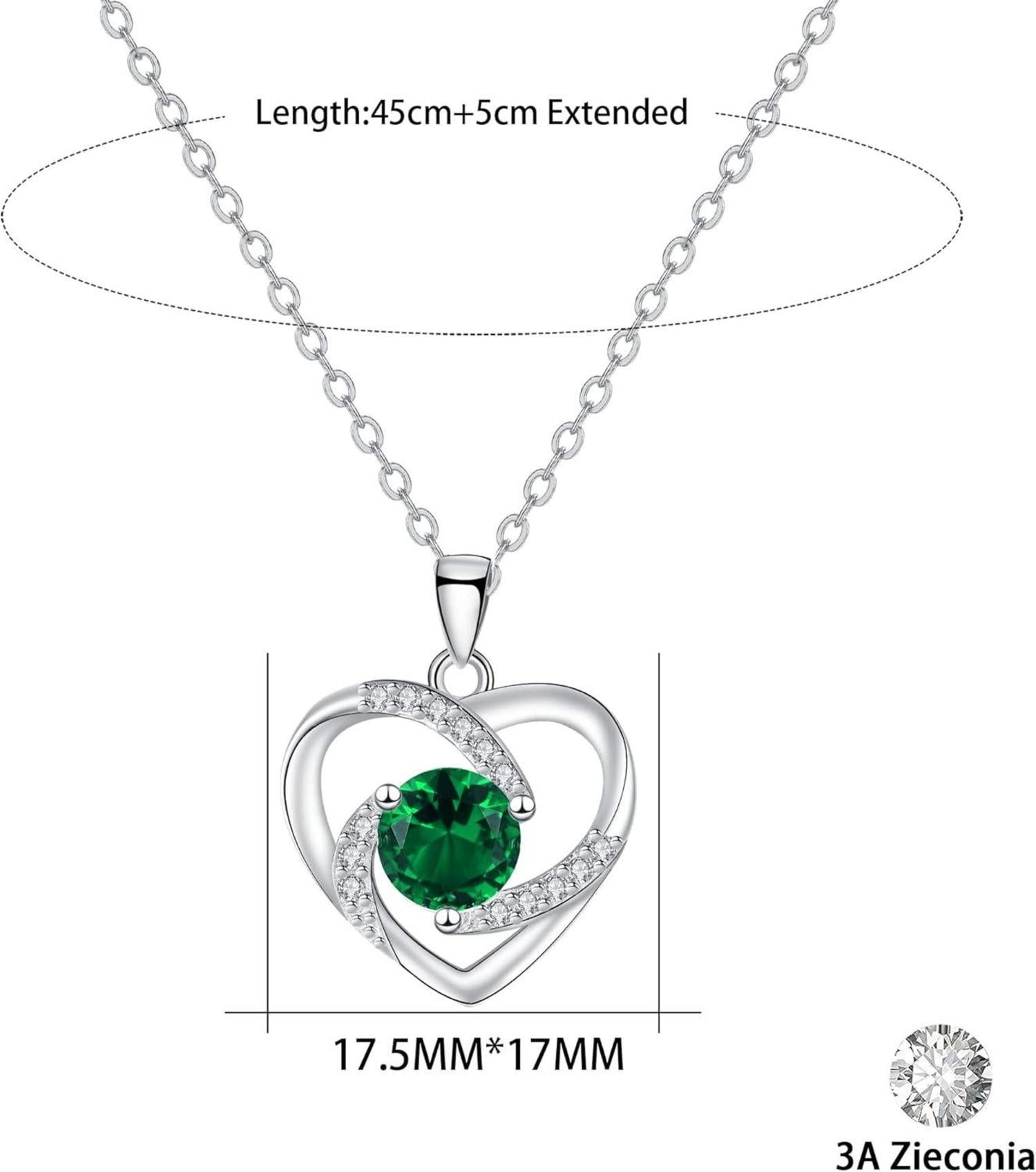 J.MUEN Herz Kette 925 Sterling Silber Anhänger Halskette 45+5cm Box - Grün