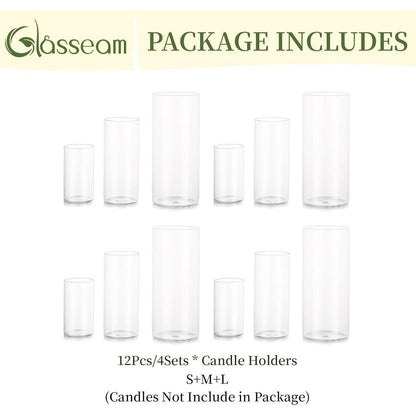 Glas Kerzenhalter Set Modern Windlicht für Stumpenkerzen & Teelichter (S+M+L, 4 Sätze)