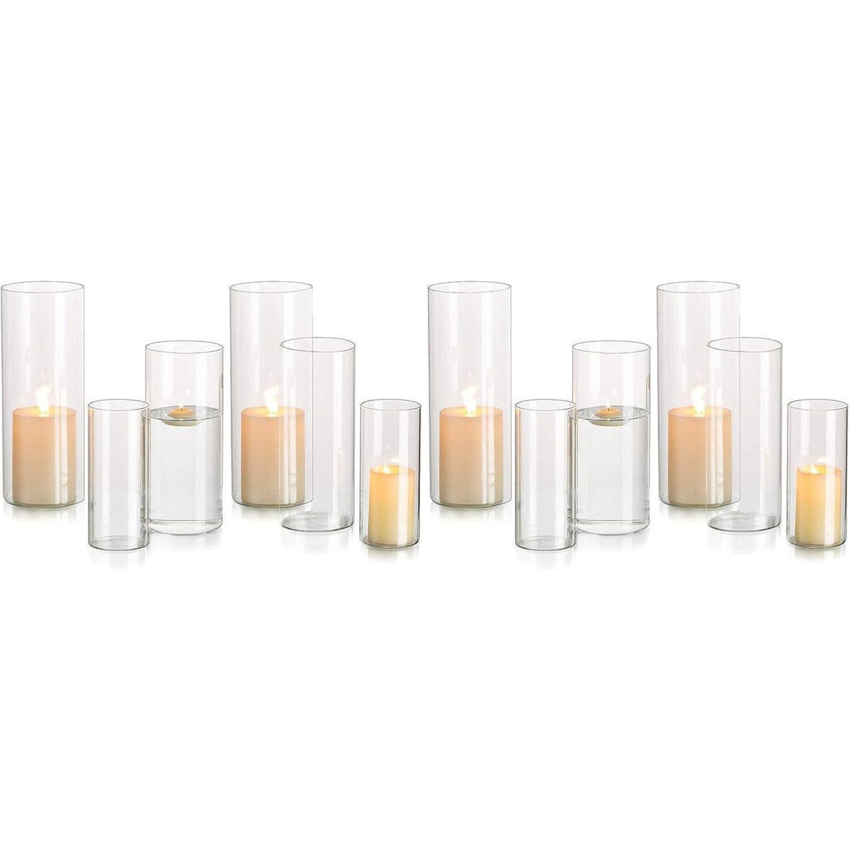 Glas Kerzenhalter Set Modern Windlicht für Stumpenkerzen & Teelicht (M+L+XL, 4 Sätze)