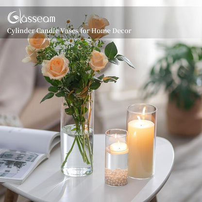 Glas Kerzenhalter Set Modern Windlicht für Stumpenkerzen & Teelicht (M+L+XL, 4 Sätze)