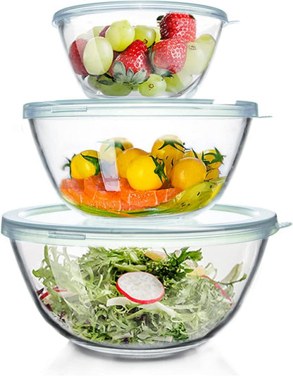 Glas Rührschüssel mit Deckel 3er-Set 4,2L 2,5L 1L Salatschüsseln