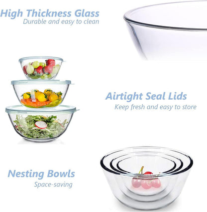 Glas Rührschüssel mit Deckel 3er-Set 4,2L 2,5L 1L Salatschüsseln