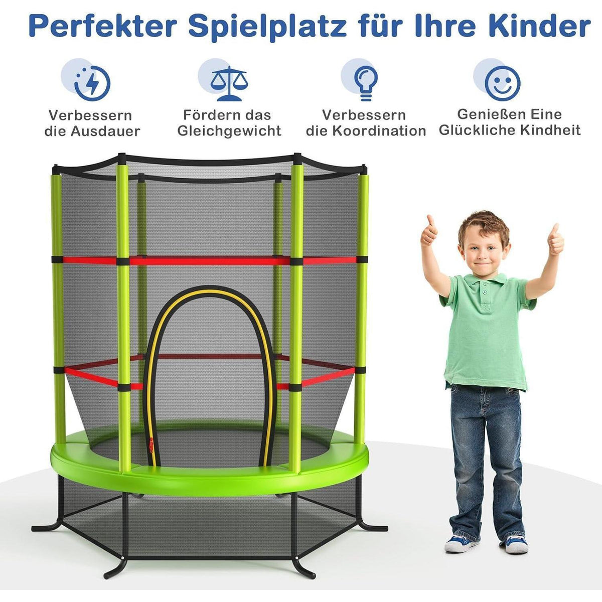 Gartentrampolin 165cm mit Netz & Randabdeckung – Kindertrampolin Grün